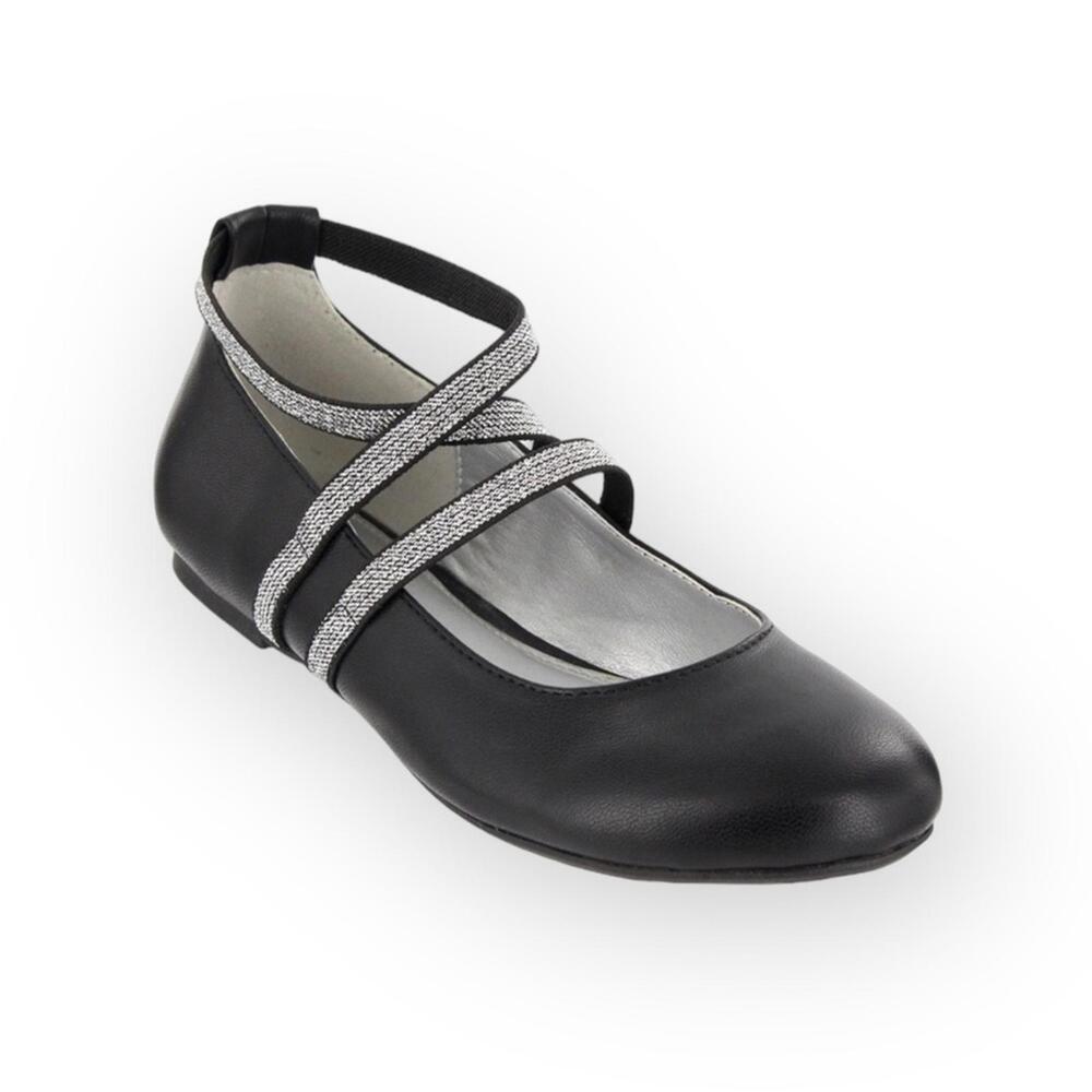 new Mia ☀︎︎ Abbey Vegan Leather Ankle Strap Ballet Flat ☀︎︎ Black + Silver ☀︎ 13